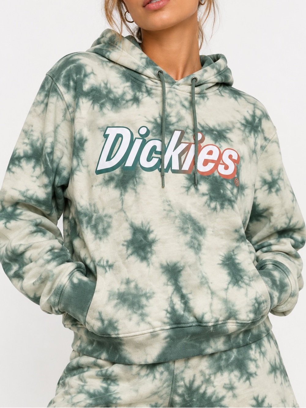 Dickies Tie Dye Cropped Logo Hoodie Green Ivy Sweatshirt S NWT